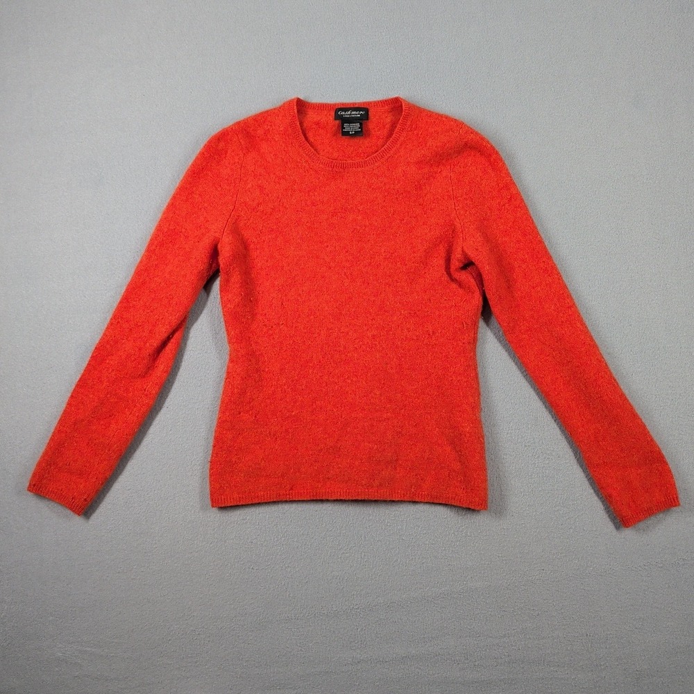 Lord & Taylor Sweater Women's Petite Small Orange 100% Cashmere Crew Neck Knit